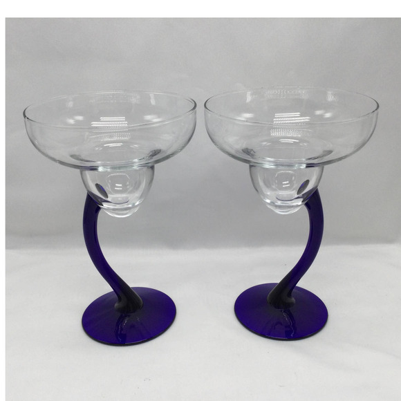 Two Cobalt Blue Stem Margarita Glass Bravura LIBBEY GLASS COMPANY - Picture 1 of 6
